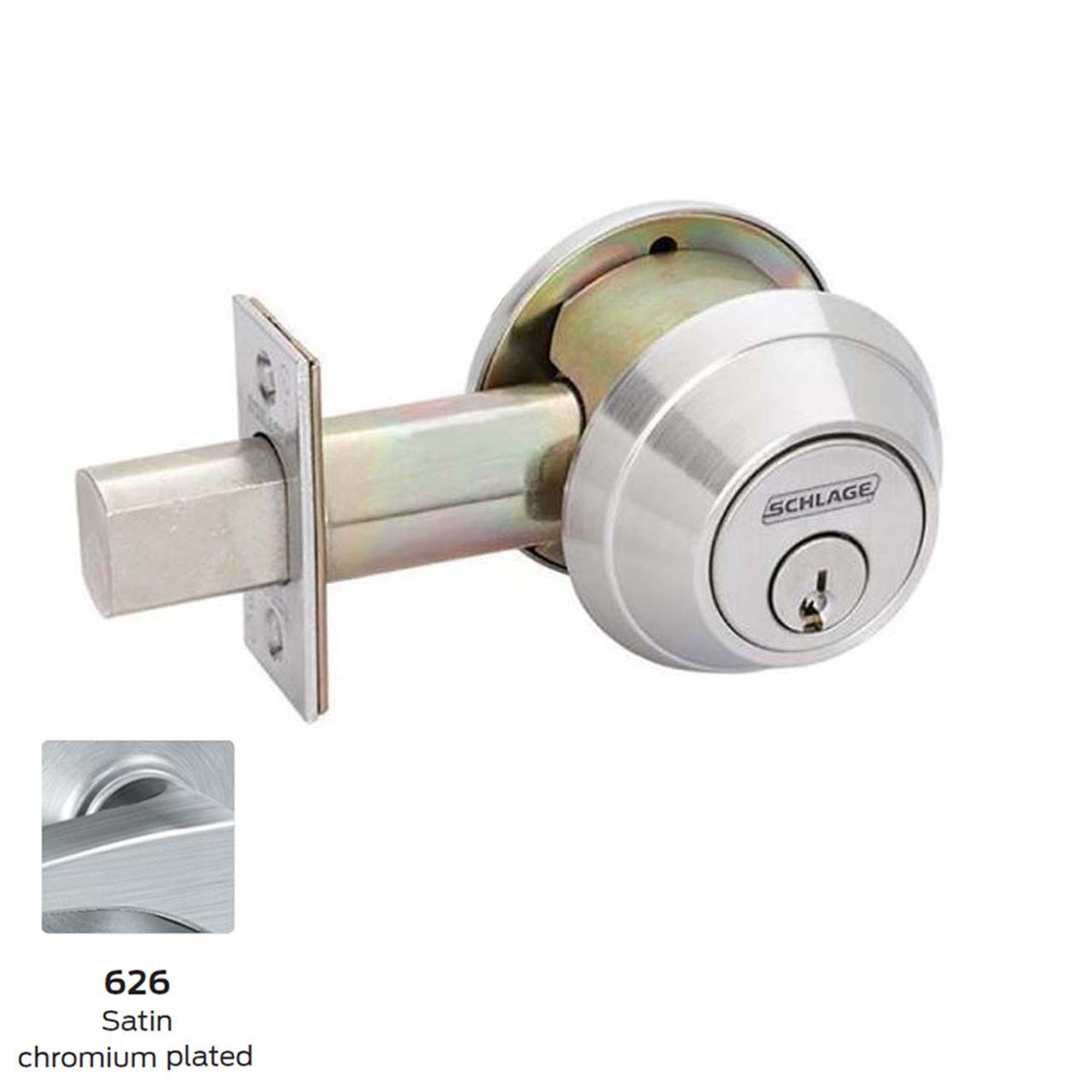 Schlage B662 P Grade 1 Double Cylinder Deadbolt, C Keyway, 2-3/8" Backset, Satin Chrome