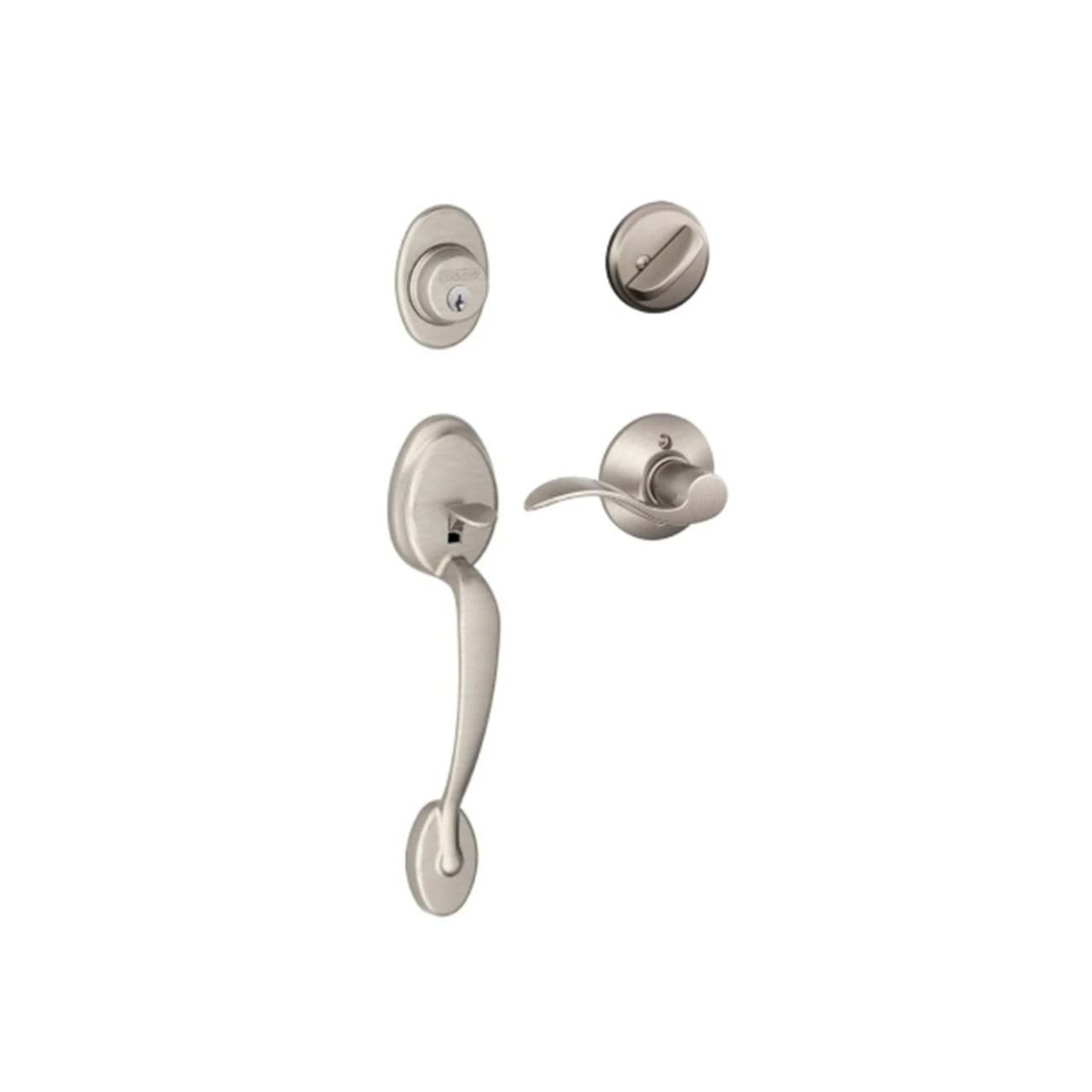 Schlage F60 Grade 1 Single Cylinder Handleset, Plymouth Trim and Accent Lever, 619 Satin Nickel, C Keyway