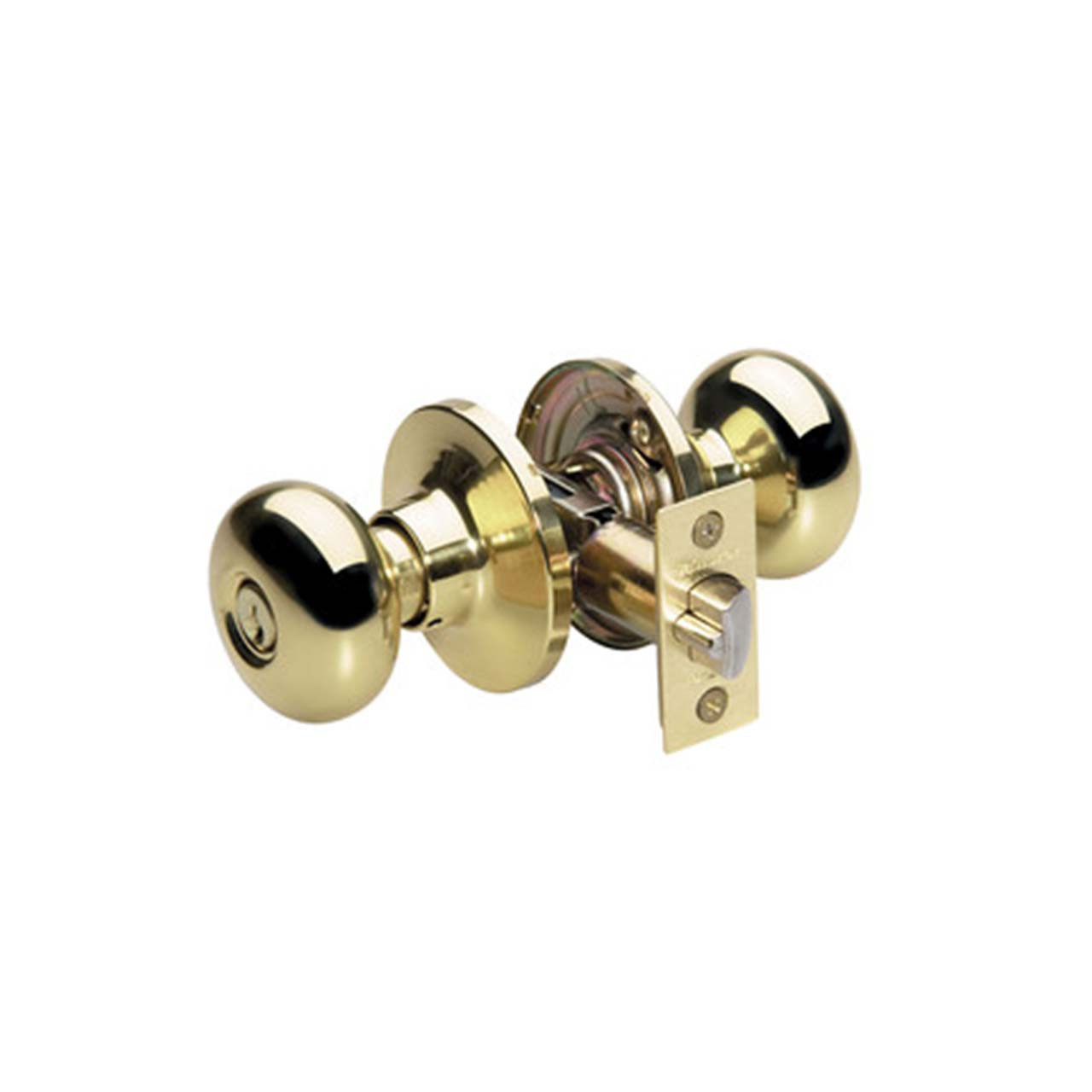 Master Lock BC0103 Grade 3 Biscuit Style Entry Door Knob, 03 Polished Brass,  SC1 Keyway, Adjustable Backset 2-3/8 or 2-3/4 - R&H Security Hardware