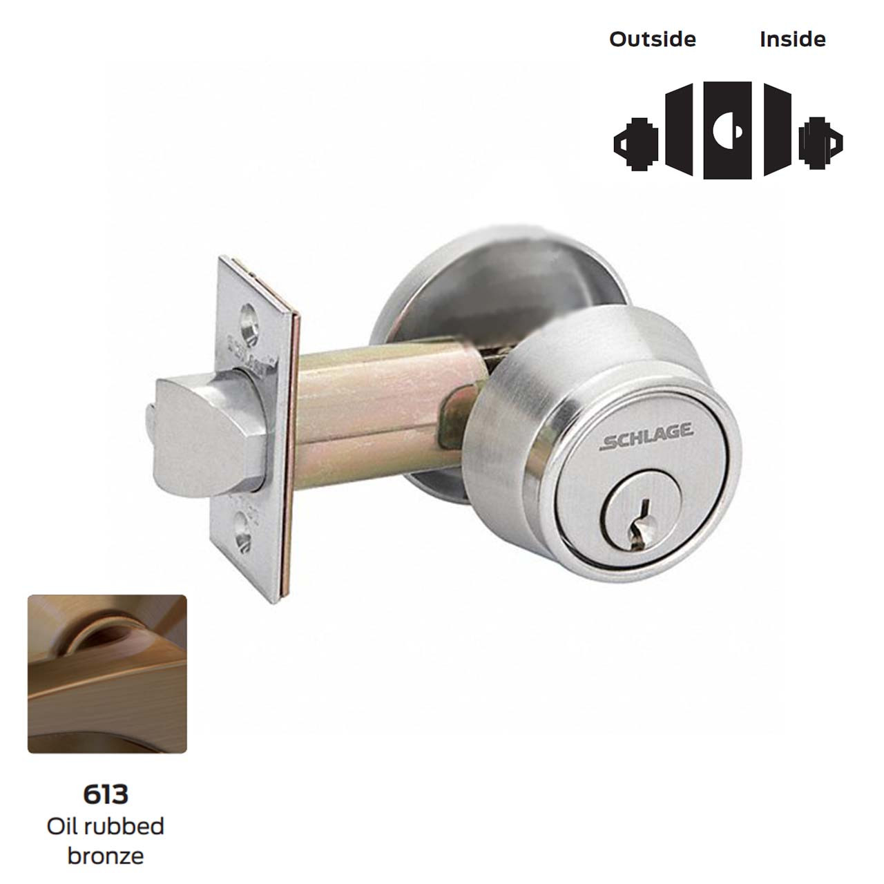 Schlage B252PD6 Grade 1 Double Cylinder Gate Lock, 6Pin C Keyway, 613, 23/8" Backset R&H