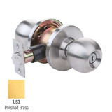 PLS K253-ORB-US3 Grade 2 Entry Knob Lock, C Keyway, T Strike, 2-3/8" Backset, Bright Brass
