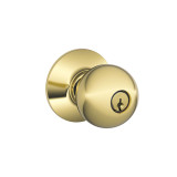 Schlage F51A Grade 3 Entry Lock, Orbit Knob, 605 Bright Brass, C Keyway