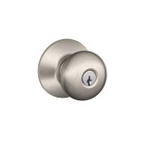 Schlage F51A Grade 3 Entry Lock, Plymouth Knob, 619 Satin Nickel, C Keyway