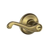 Schlage F51A Grade 3 Entry Lock, Flair Lever, 609 Antique Brass, C Keyway