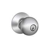Schlage F51A Grade 3 Entry Lock, Orbit Knob, 626 Satin Chrome, C Keyway