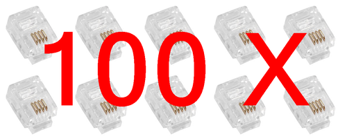100 pcs RJ11 Modular Plug (6/4) Telephone Line Plug Connector