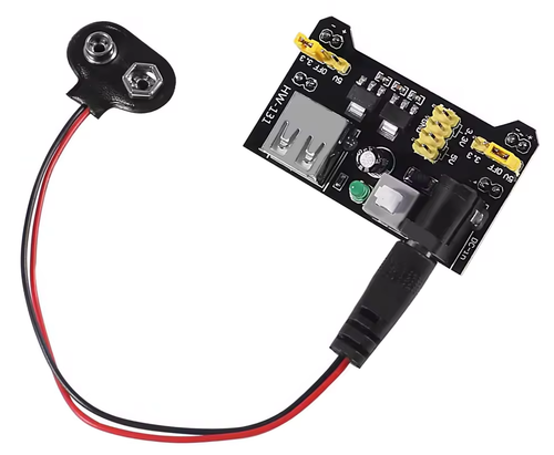 Breadboard Power Supply, 6.5 to 12V Input, 5V + 3.3V Out, with Battery Clip