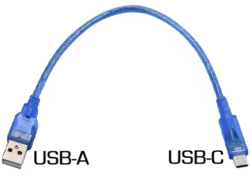 USB Cable A to USB C, Short (approx 1 ft overall)