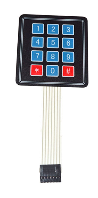 Membrane Keybad, 12 keys, 0...9 # *, adhesive back, with 3" cable and connector