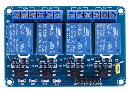 4 Channel Relay Module, 5V DC, Optoisolated, for 5V, 3V, 3.3V Microcontrollers
