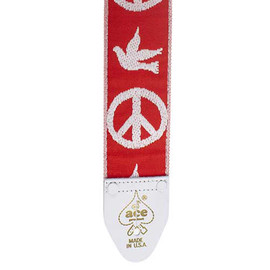 ACE VINTAGE PEACE & DOVE GUITAR STRAP - RED