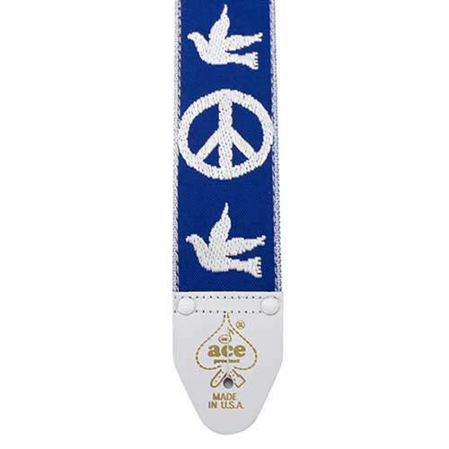 ACE VINTAGE PEACE & DOVE GUITAR STRAP - BLUE