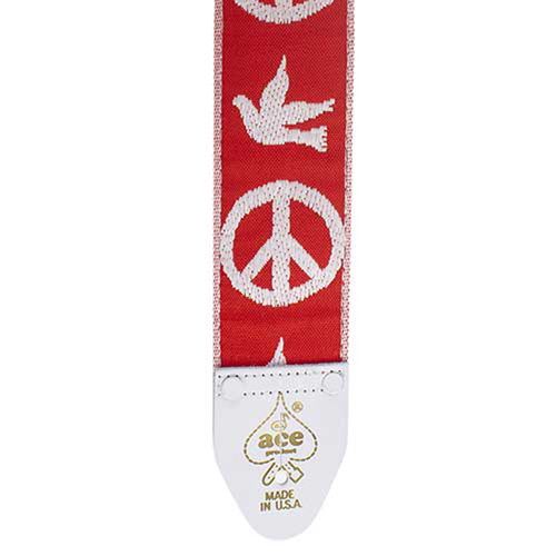 ACE VINTAGE PEACE & DOVE GUITAR STRAP - RED