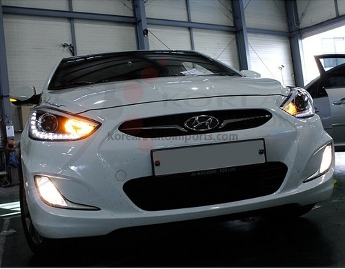 2011+ Accent / Solaris OE LED DRL Headlights Set 2pc Replacement 2011+ Accent / Solaris OE LED DRL Headlights Set 2pc Replacement