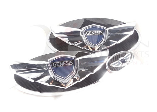 2013-2014 Genesis Coupe 3.6l LODEN FULL CARBON Genuine WING Badge Set Grill Trunk Steering 3pc