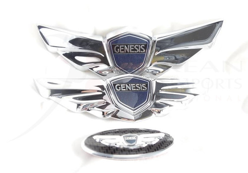 2009-2011 Genesis Sedan 4.6 V8 18" Super-WING HOOD/TRUNK Carbon/3D Steering Emblem Set 3pc