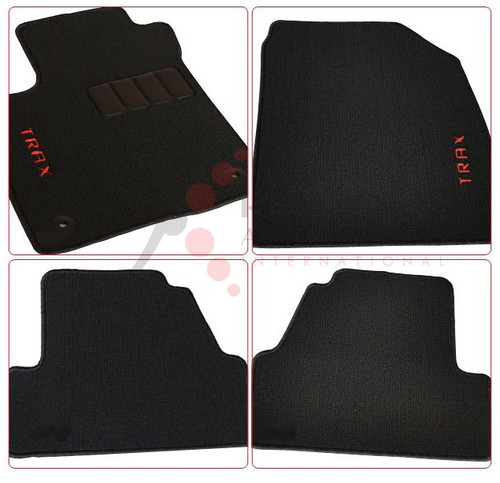 Chevy Trax Embroidered Black/Red Carpet Floor Mats 4pc Set Chevy Trax Embroidered Black/Red Carpet Floor Mats 4pc Set