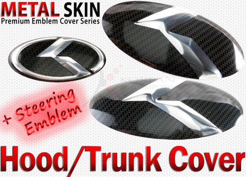 2009 -2010 Optima *NEW* LODEN "METAL SKIN" Carbon K Grill/Trunk/Steering Emblem Badge Set 3pc 2009 -2010 Optima *NEW* LODEN "METAL SKIN" Carbon K Grill/Trunk/Steering Emblem Badge Set 3pc