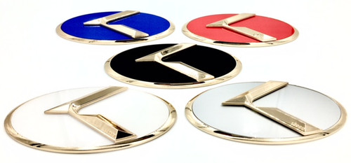 3.0 LODEN K Badges with 5 Edge colors White Matte-Black Black-Chrome Chrome-Plated Gold-Plated 5 Center colors Red, blue, white, silver, black blue 8 color K  logos 200 color combinations badges emblems for Kia models Optima Cadenza Forte Rio Stinger Niro Sorento Sportage K900 Soul and more