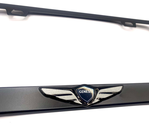 Black Genesis License Plate Frame Stainless Steel with Silver Wing (Type 3) 