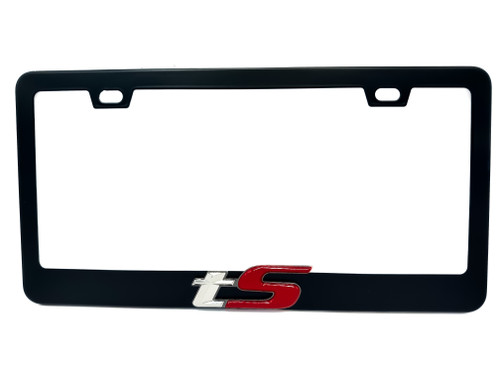 Satin Matte Black tS License Plate Frame Stainless Steel with Red Logo Satin Matte Black tS License Plate Frame Stainless Steel with Red Logo