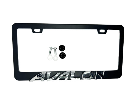 Satin Black AVALON License Plate Frame Stainless Steel with Chrome Logo