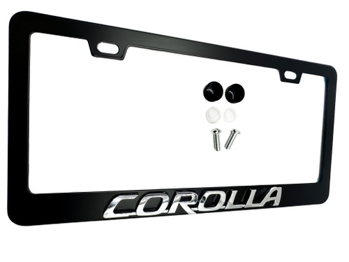 Satin Black COROLLA License Plate Frame Stainless Steel with Chrome Logo Satin Black COROLLA License Plate Frame Stainless Steel with Chrome Logo