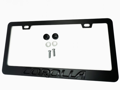 Satin Black COROLLA License Plate Frame Stainless Steel Satin Matte Logo Satin Black COROLLA License Plate Frame Stainless Steel Satin Matte Logo
