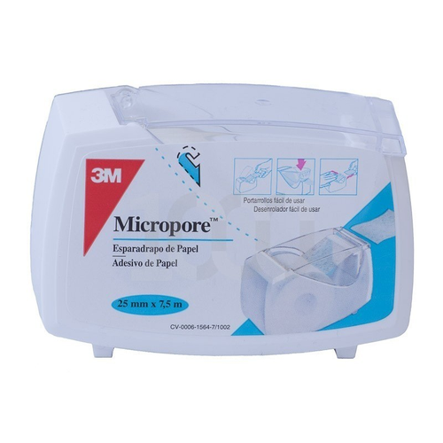Esparadrapo micropore portarollo 1 rollo blanco (7,5 m x 2,5 cm)