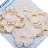 FLR-038 Canvas Burlap Adhesive Flower,White & Gold Foil, 2"-2.5"