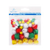 75ct. Pom Pom, Asst. Colors and Sizes:  Iridesent White, Red, Green, Gold