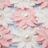 FLR-035 Canvas Burlap Adhesive Flower,Pink & Natural, 1.5"
