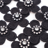 FFR-017 Fabric Flower Patch w/Stone-Black, 5.5"