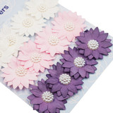 FLR-076 Paper Flower w/White Pearl-Purple/White/Pink
