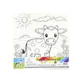 Canvas Paint by Number Set- Cow.   Include:    1 Wrapped Canvas 11.8"x11.8",    6 Acrylic Paint Colors,     1 Pointed Tip Paint Brush w/plastic handle