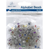 35g. Round Alphabet Beads - Clear with Metallic Letters in Assorted Colors