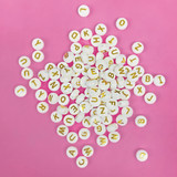 30g. Round Alphabet Beads - White with Gold Letters