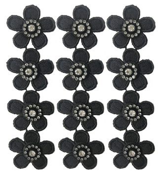 FFR-017 Fabric Flower Patch w/Stone-Black, 5.5"