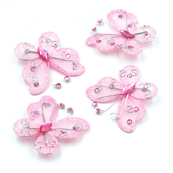 4 ct. Embellishment Butterfly-Pink, Approx. 2.09x1.57in (5.3x4cm)