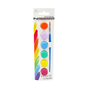 Acrylic Paint set, 6 colors, 1 Brush, 0.12oz (3.6ml)each, 8dz/Case