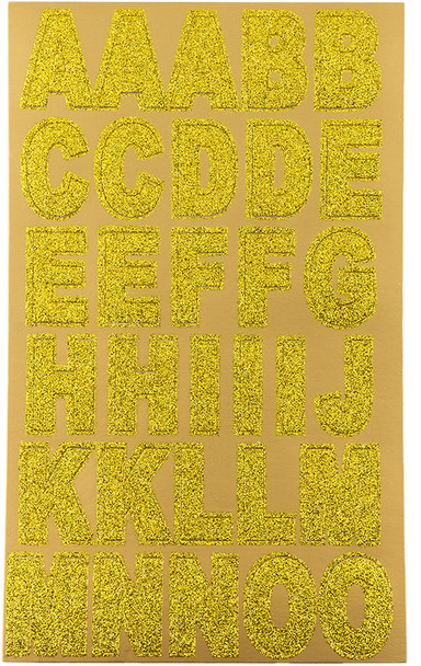 GLS-002 Glitter Alphabet Sticker, Gold, 1", 31 ct, 2 sheets