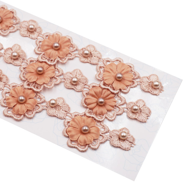 FFR-005 Fabric Flower Patch w/Pearl-Gold, 6"