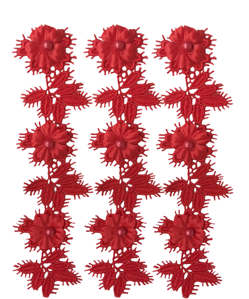 FFR-007 Fabric Flower Patch w/Pearl-Red, 6.25"