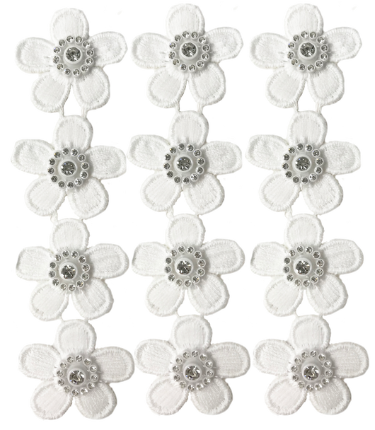 FFR-016 Fabric Flower Patch w/Stone-White, 5.5"