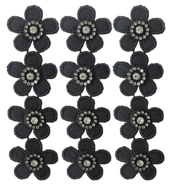 FFR-017 Fabric Flower Patch w/Stone-Black, 5.5"