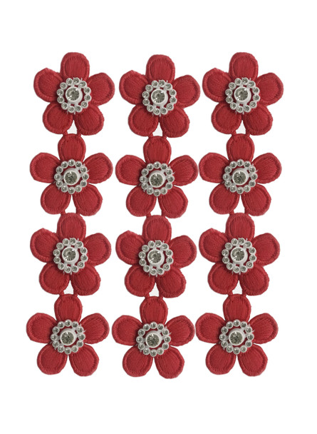 FFR-018 Fabric Flower Patch w/Stone-Red, 5.5"