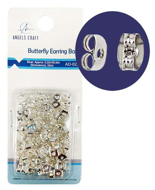 100 CT. Accessories-Earring Butterfly Back- Silver color