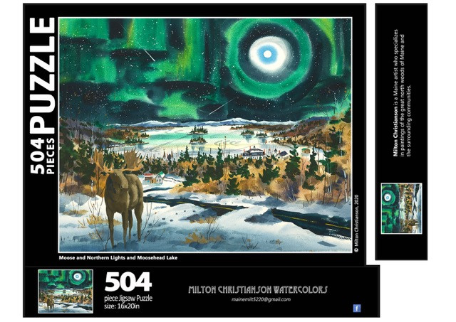 Moose and Northern Lights and Moosehead Lake Puzzle, 672 piece