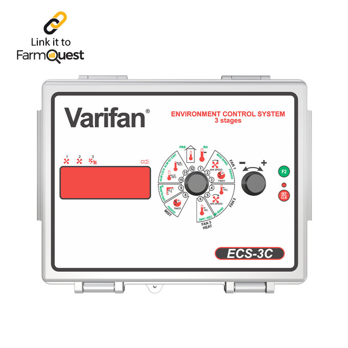The ECS-3C is designed to accurately control a room’s climate by monitoring the temperature and operating equipment such as fans, misters, heaters, and inlet actuators. This model allows ventilation control with 2 variable stages and one on/off stage. Included: 1 heat zone and 1 cool zone as well as a misting stage.