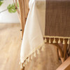 Stitching Tassel Cotton Linen Fabric Table Cover Tablecloth Square 55x98 Inch